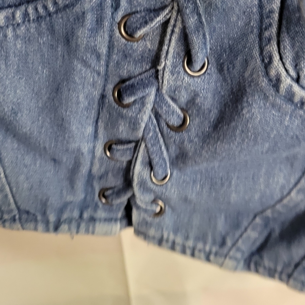 Dizzy lizzy Denim Strapy Sleeve Large Midriff Top - Picture 3 of 6